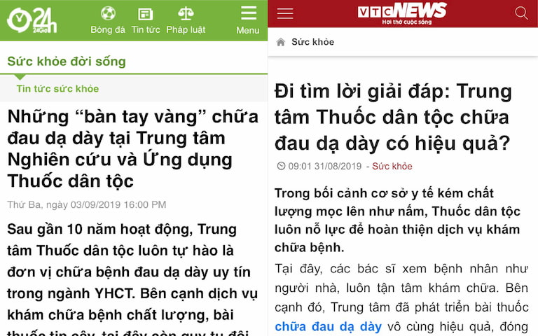 Báo chí chia sẻ về hiệu quả điều trị dạ dày bằng bài thuốc Sơ can Bình vị tán của Trung tâm Thuốc dân tộc