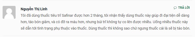 ý kiến phản hồi từ người bệnh về thuốc Safinar